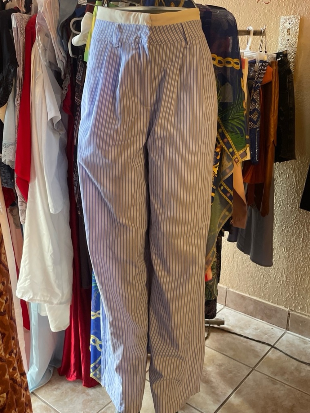Blue and White Pinstripe Relaxed Pants